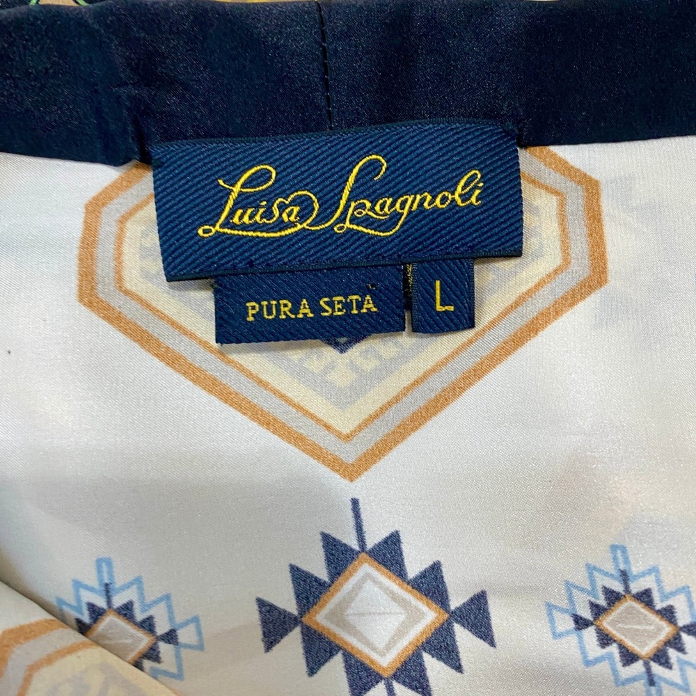 VTG Luisa Spagnoli Silk Blouse L Bow Aztec Geometric Southwestern 80s 90s *FLAWS - Picture 3 of 7